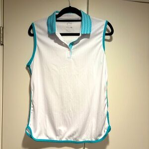 Sleeveless White and Teal Polo Golf Shirt